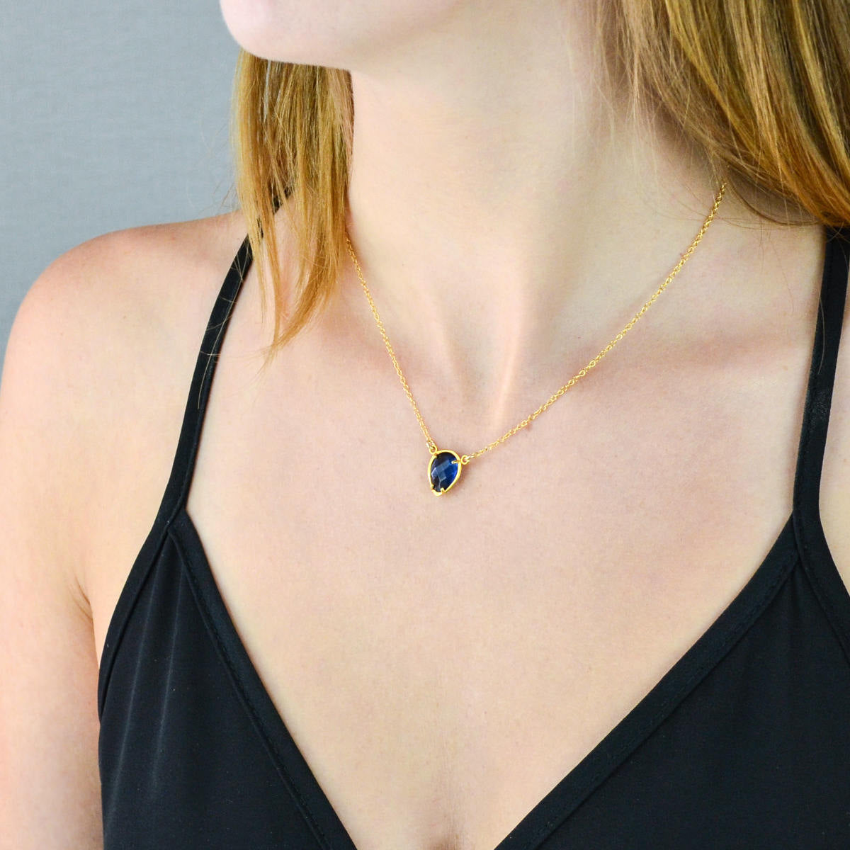 Green Onyx Upside Down Teardrop Station Necklace