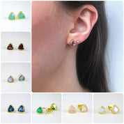 Minimalist Ruby Triangle Studs • July Birthstone