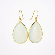 Faceted Opalite Teardrop Bezel Set Earrings, October Birthstone