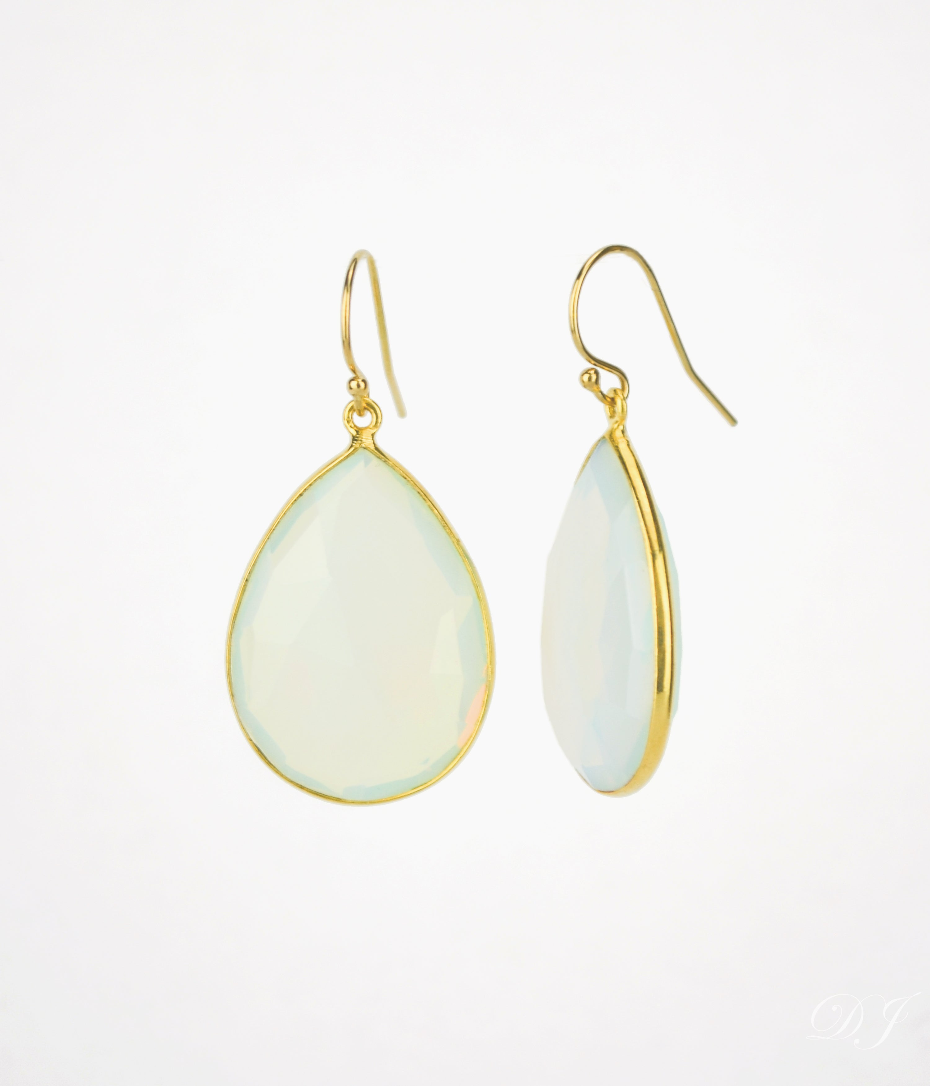 Faceted Opalite Teardrop Bezel Set Earrings, October Birthstone