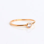 Single rose gold plated dainty 3mm Opalite gemstone ring. October  birthstone. On white background. 925 sterling silver, birthstone ring, stacking ring, stackable, birthstone jewelry, facet gemstone