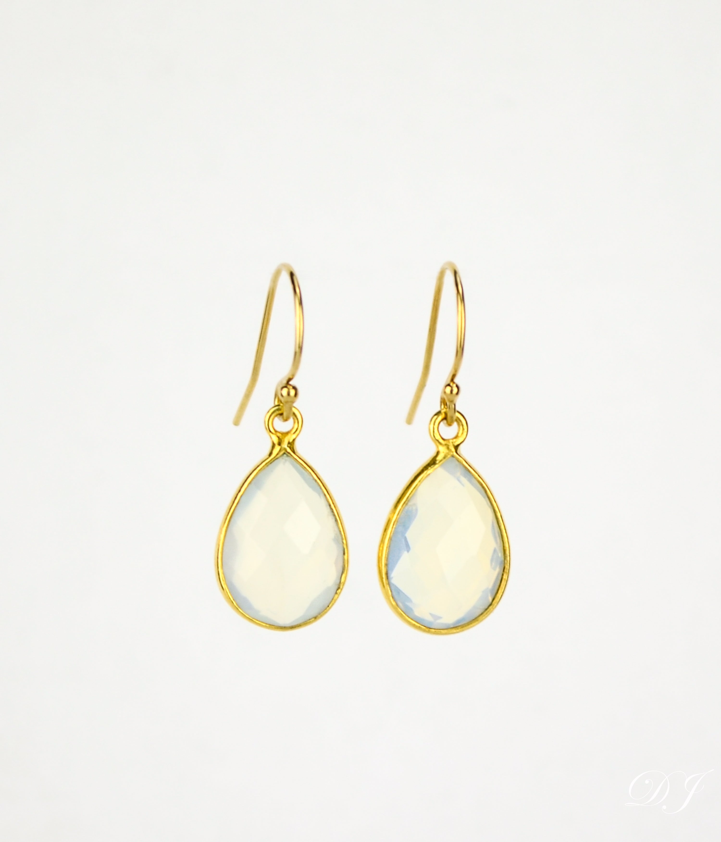 Opalite Small Teardrop Bezel Set Earrings, October Birthstone