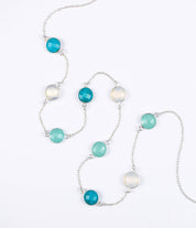Long Opalite, Aqua Chalcedony, Turquoise bezel station necklace