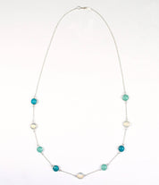 Long Opalite, Aqua Chalcedony, Turquoise bezel station necklace