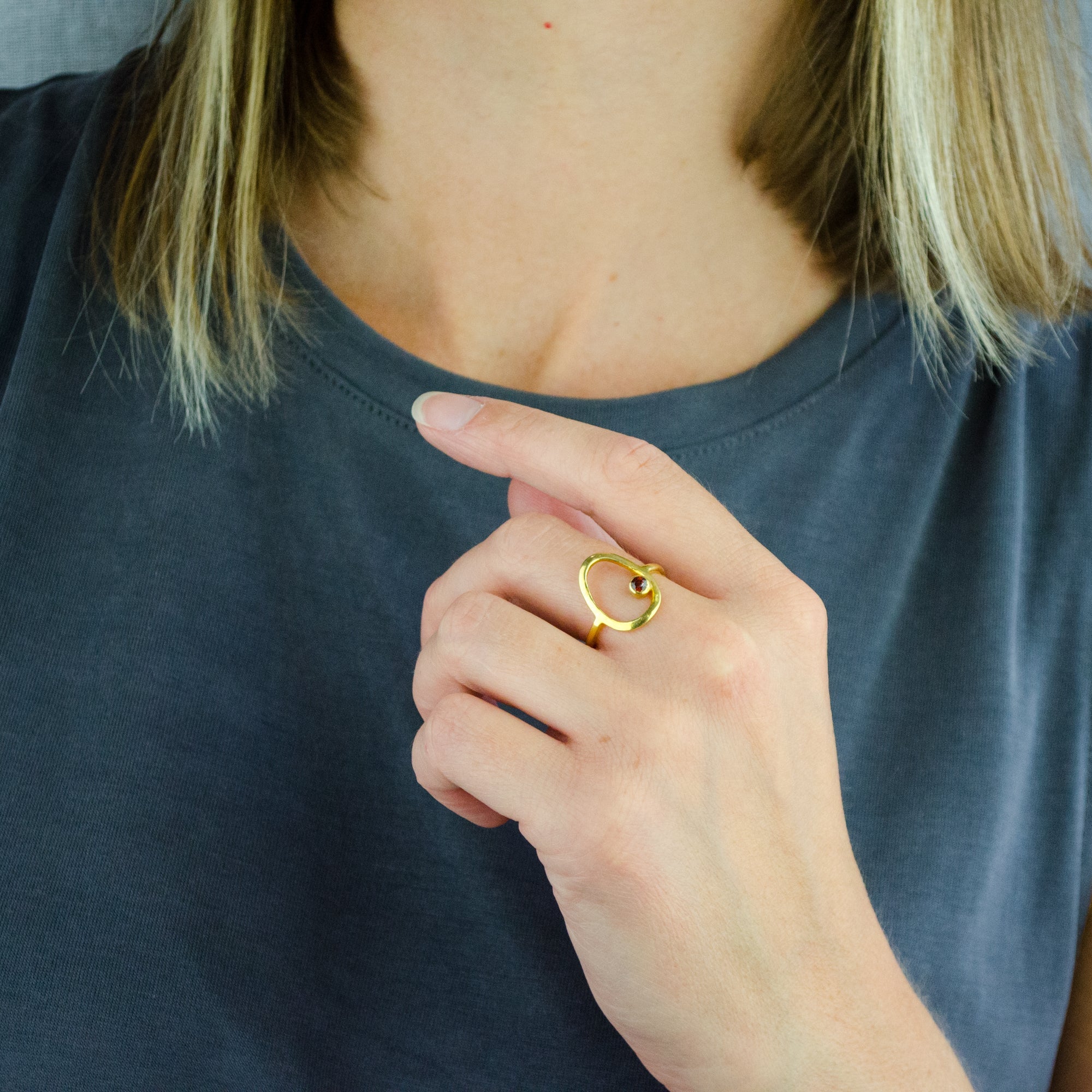 open oval ring with tiny gemstone, kid birthstone, mom of 1