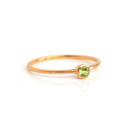 Rose gold plated dainty 3mm peridot gemstone ring. august  birthstone. On white background. 925 sterling silver, birthstone ring, stacking ring, stackable, birthstone jewelry, facet gemstone