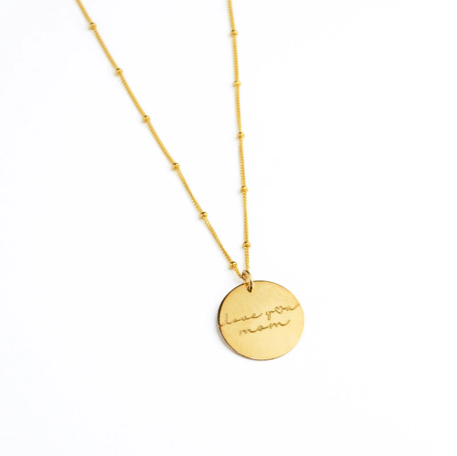 personalizeddiscnecklaceloveyoumommessagenecklacemother_sdaygiftforhergold-filleddiscpendantonSatellitechain