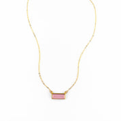 Single gold filled cable chain with october birthstone pink chalcedony horizontal bar adira necklace 