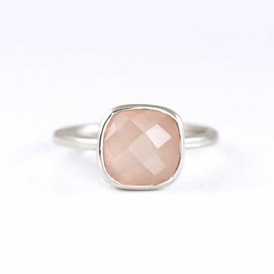 sterling silver pink chalcedony ring, october birthstone jewelry, pink gemstone ring, square cushion faceted pink chalcedony, Bezel set ring, Sterling silver ring, pink chalcedony gift, october birthday gift, pink ring for her, birthstone ring, october birthstone 