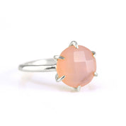 Pink Chalcedony Round Prong Ring - October Birthstone