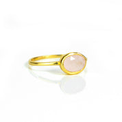 gold plated pink chalcedony ring. stack set, stacking rings, gemstone ring, birthstone ring, mother's day gift for her, gift for mom, gift for fiance, gift for girlfriend, wedding jewelry, bridesmaid jewelry, anniversary jewelry, anniversary gift, birthday gift, christmas gift, valentine's day gift, valentine's day rings, dainty ring, cocktail ring, statement ring, bezel set