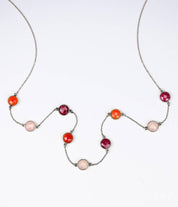 Long Ruby, Carnelian, Pink Quartz bezel station necklace