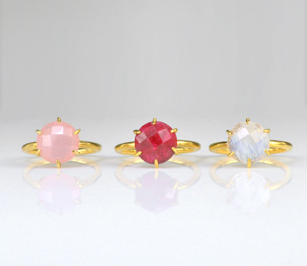 Garnet Quartz Round Prong Set Ring : January Birthstone