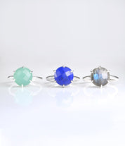 Aqua Chalcedony Round Prong Set Ring : March Birthstone