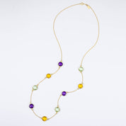 Long Purple Amethyst, Citrine, Green Amethyst bezel station necklace