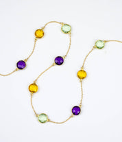 Long Purple Amethyst, Citrine, Green Amethyst bezel station necklace