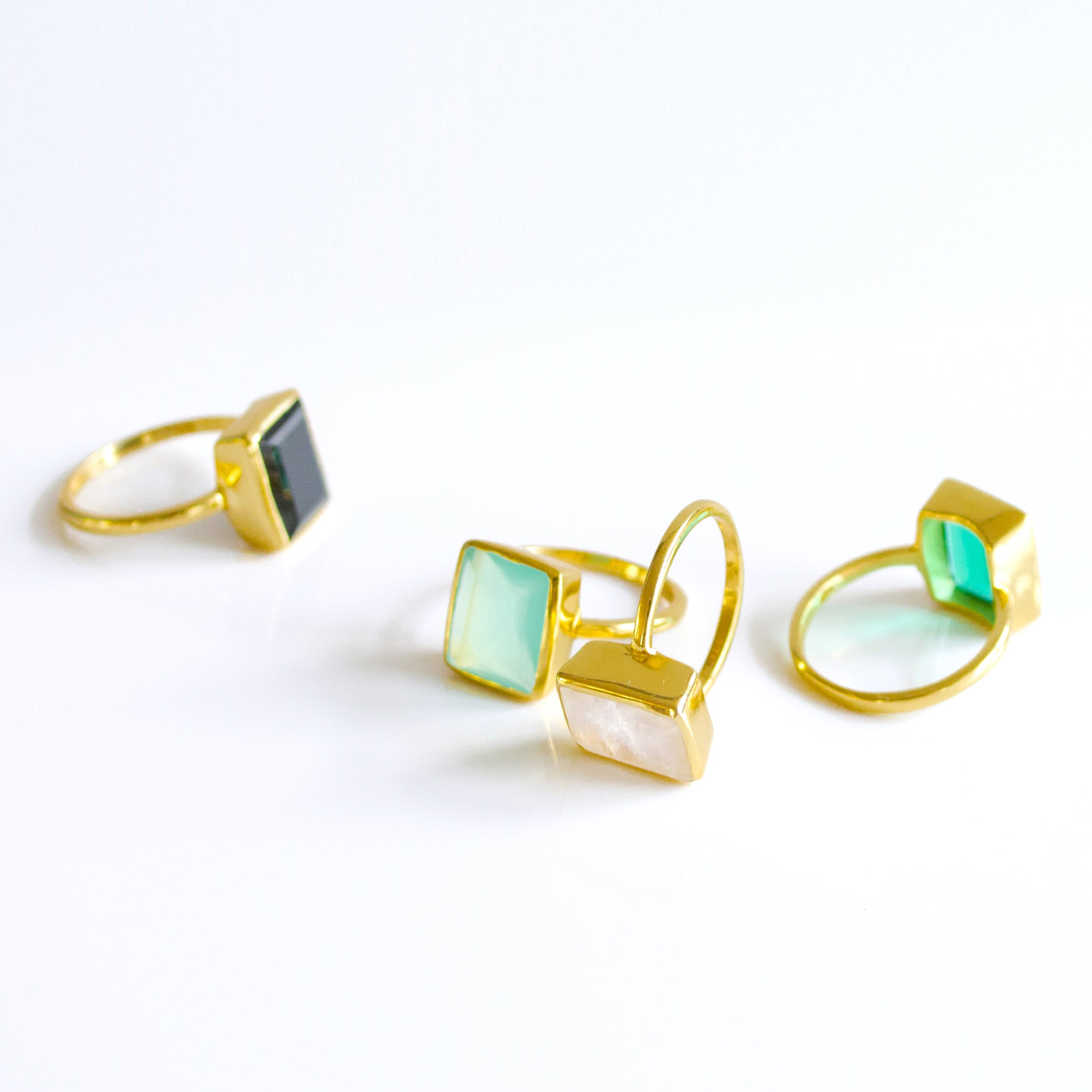 Green Onyx Rectangle Ring: May Birthstone