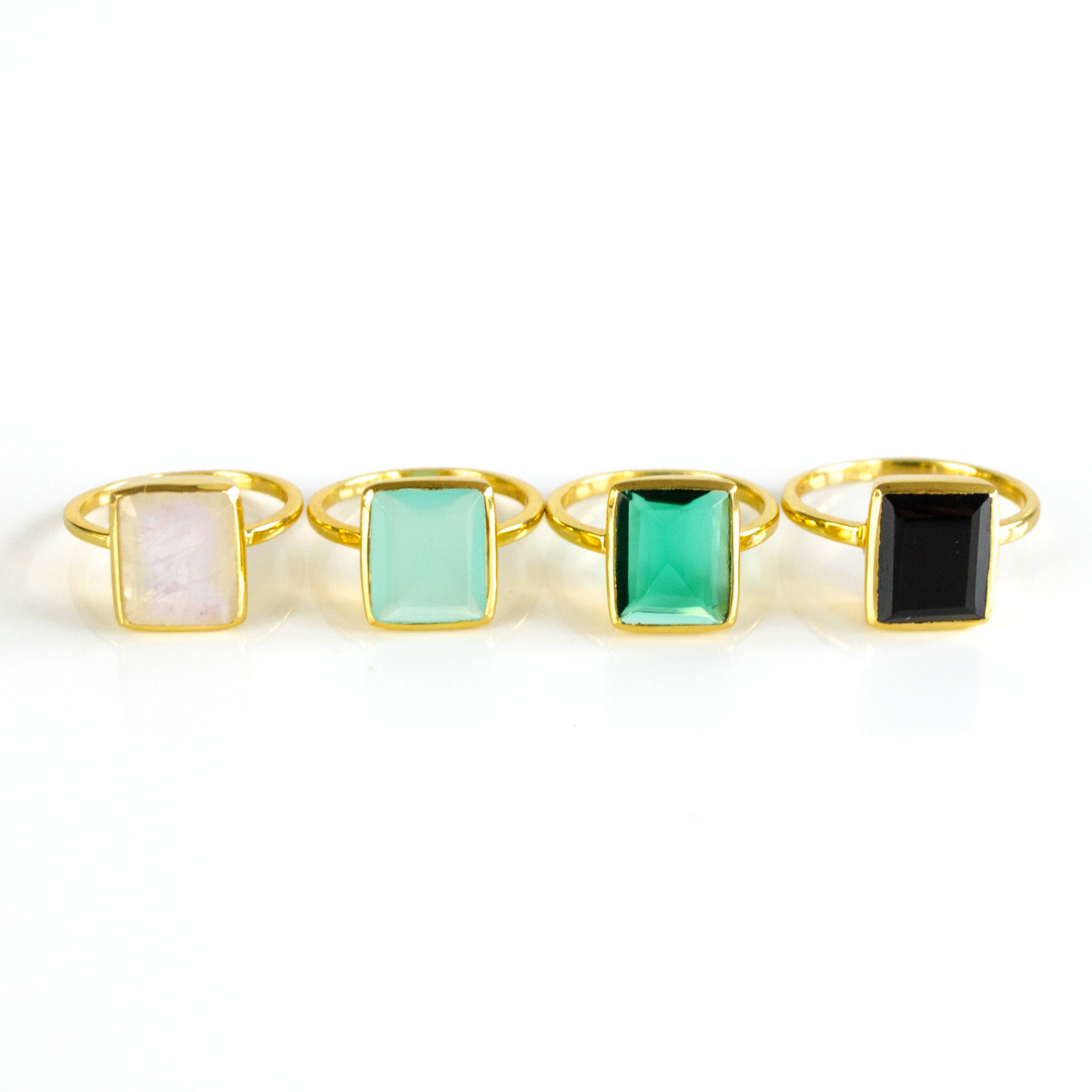 Green Onyx Rectangle Ring: May Birthstone