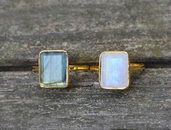 Labradorite Rectangle Bezel Set Ring