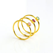 dainty stackable ring set pink chalcedony for october ruby quartz for july aqua chalcedony for march vermeil gold plated ring combo