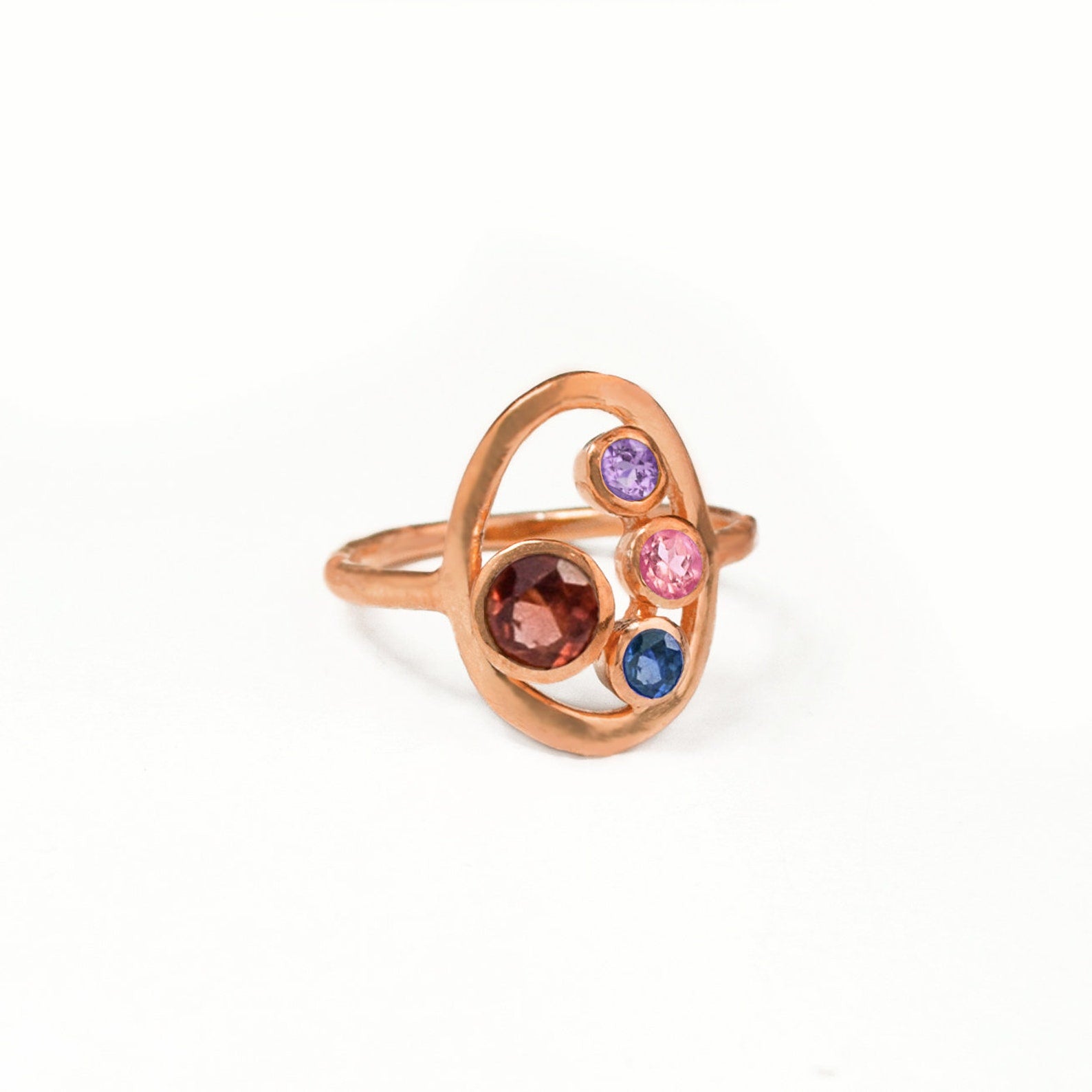 rose gold plated oval ring, gift for mother of three, gift for grandma