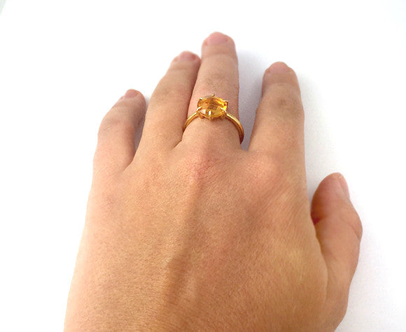 Garnet Quartz Round Prong Set Ring : January Birthstone