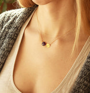 Personalized Round Birthstone & Initial Disc Station Necklace for Mom