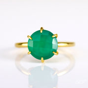 Green Onyx Round Prong Set Ring : May Birthstone