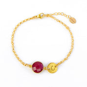Personalized Ruby Bracelet with Initial Charm • July Birthstone
