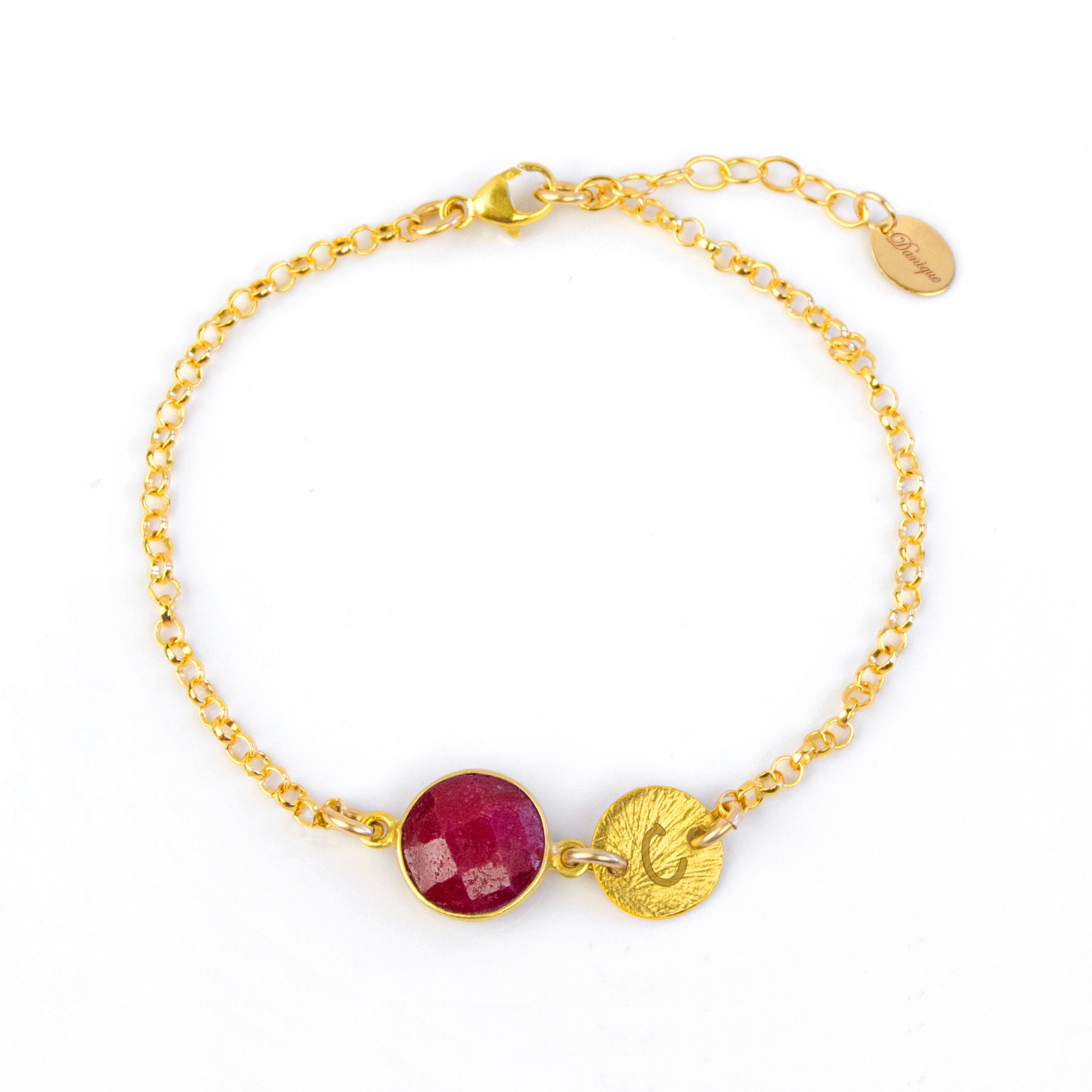 Personalized Ruby Bracelet with Initial Charm • July Birthstone