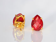 Ruby Teardrop Prong Set Stud Earrings : July Birthstone