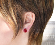 Ruby Teardrop Prong Set Stud Earrings : July Birthstone