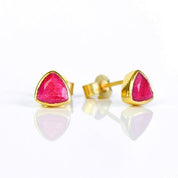 Minimalist Ruby Triangle Studs • July Birthstone