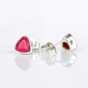 Minimalist Ruby Triangle Studs • July Birthstone