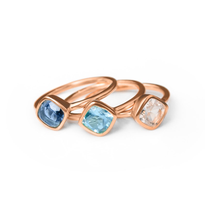 Diamond Shape Clear Quartz Stacking Ring | April Birthstone, Custom diamond birthstone ring for mom, Sterling Silver, 18k Gold Vermeil Gemstone Ring
