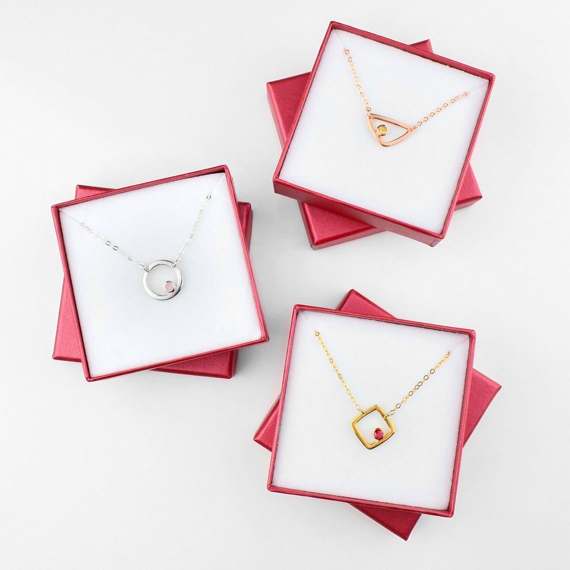 Personalized Birthstone Minimalist Triangle Pendant Necklace