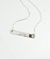 March Custom Bar Necklace with Bezel Birthstone