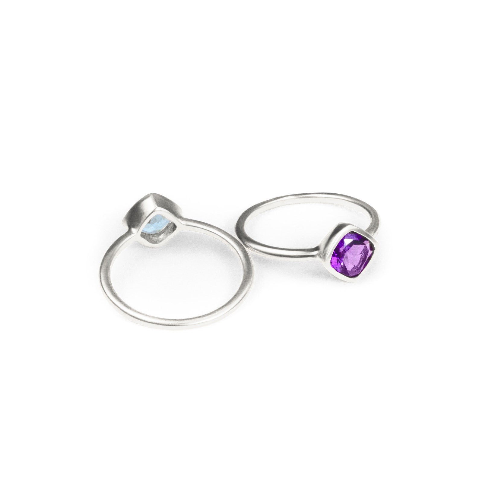 Diamond Shape Purple Amethyst Stacking Ring | February Birthstone, Custom diamond birthstone ring mom, Sterling Silver, 18k Gold Vermeil Gemstone Ring