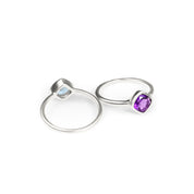 Diamond Shape Purple Amethyst Stacking Ring | February Birthstone, Custom diamond birthstone ring mom, Sterling Silver, 18k Gold Vermeil Gemstone Ring