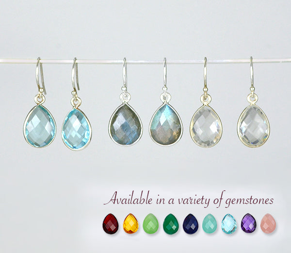 Opalite Small Teardrop Bezel Set Earrings, October Birthstone