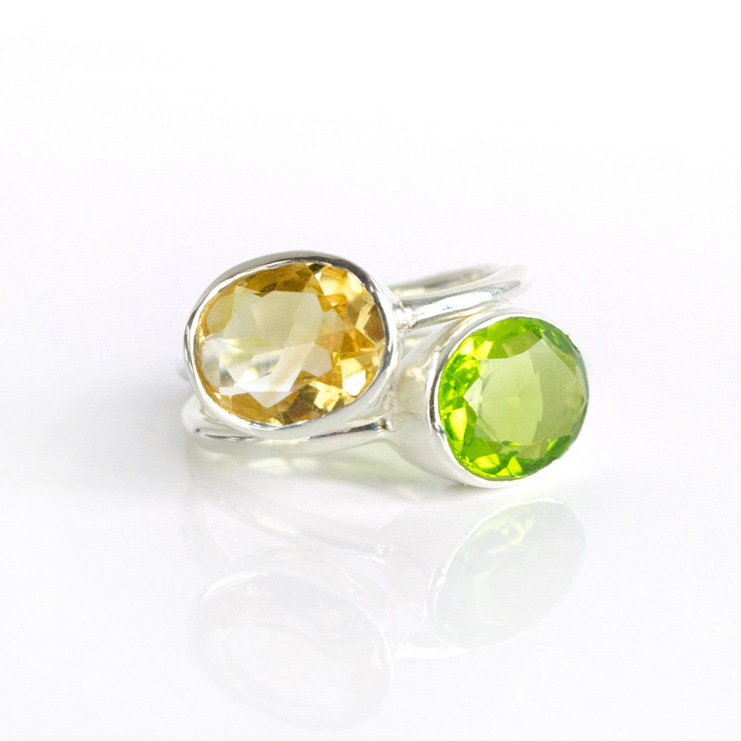 Sterling silver stacking ring set in citrine and peridot birthstones. Citrine ring, November birthstone jewelry, Light yellow gemstone ring, Oval faceted, Bezel set ring, 18k vermeil gold, Sterling silver ring, Citrine gift, November birthday gift, ring for her, august birthstone, august gemstone, green gem, green birthstone