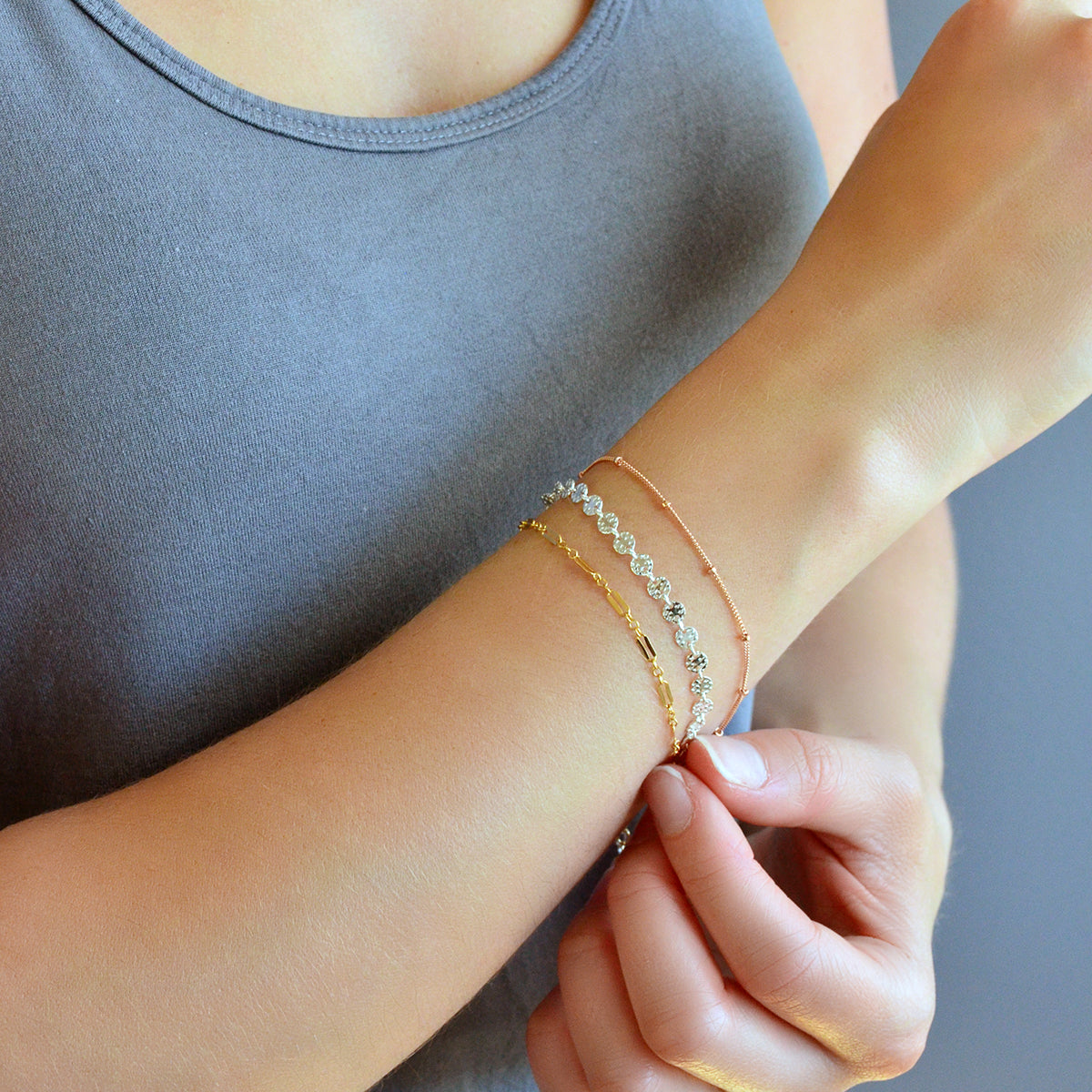 Textured Sequin Coin Bracelet - Gold and Silver