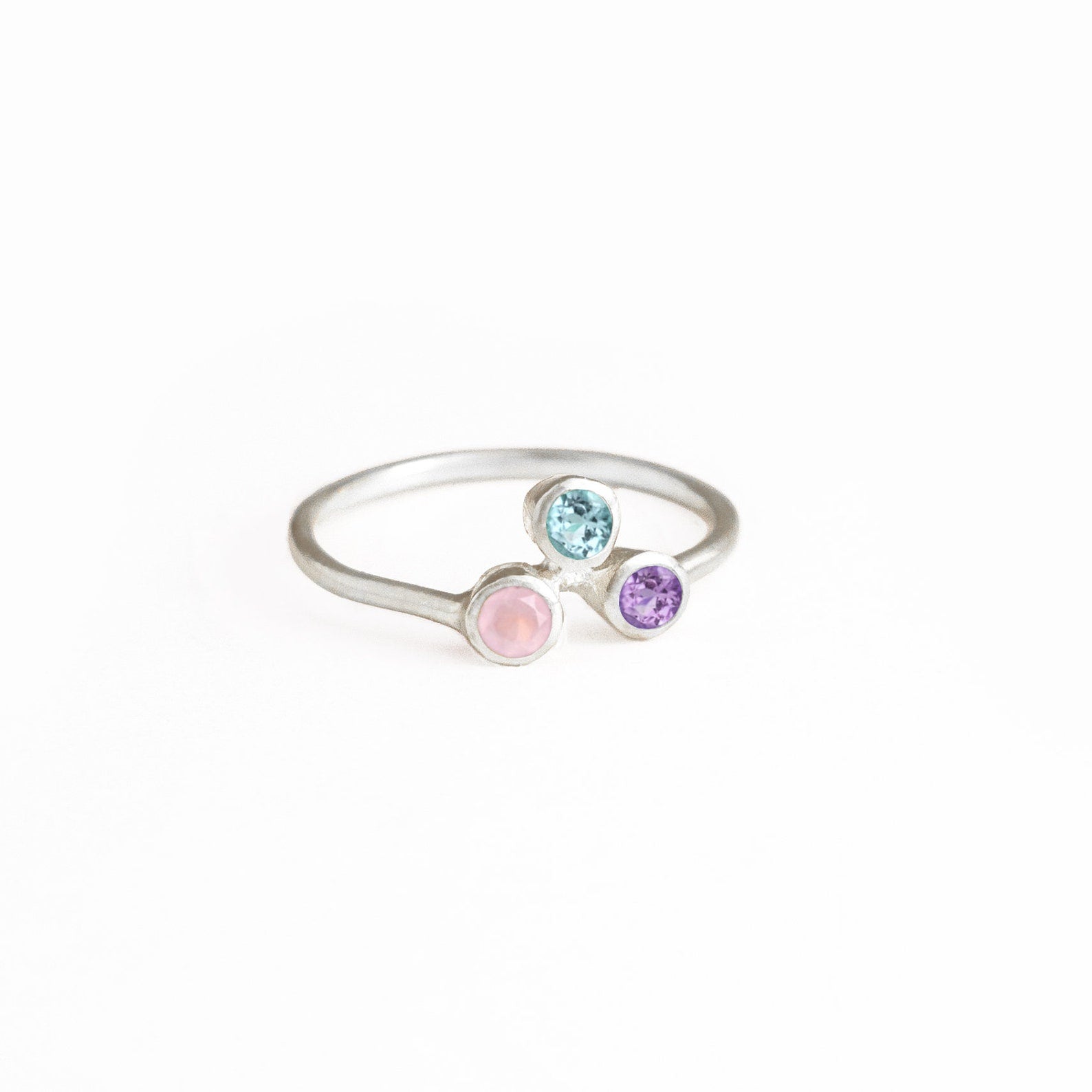 pink chalcedony, blue topaz, purple amethyst