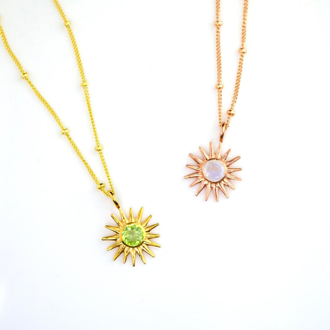 Sunburst Birthstone Necklace [5mm], Custom Sunshine Pendant, Dainty Gold Necklace for Her, Personalized Jewelry Gift for Mom or Friend