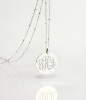 Personalized Swirly Monogram Necklace - Initials Disk Necklace [19mm]