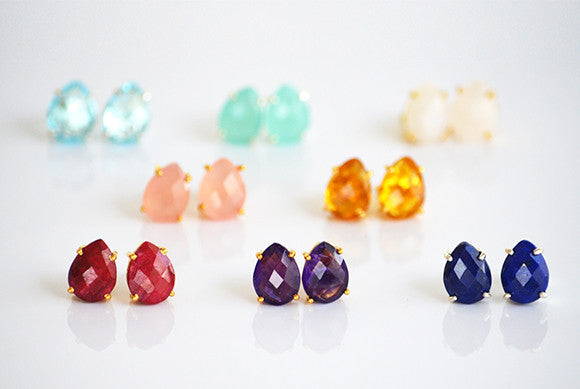 Ruby Teardrop Prong Set Stud Earrings : July Birthstone