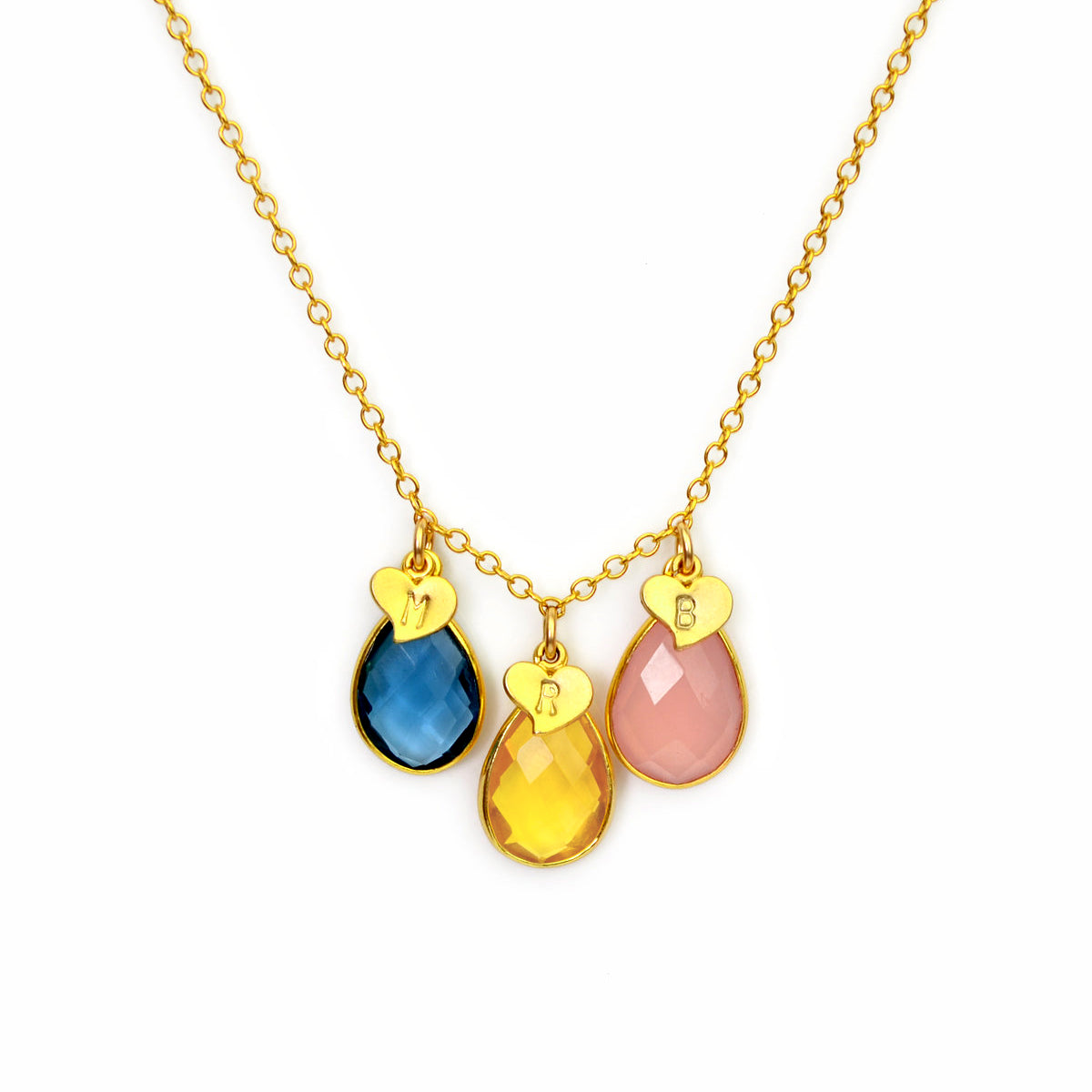 Custom Mother's Necklace with Kid's Birthstones & Letter Charms on Chain