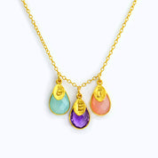 Custom Mother's Necklace with Kid's Birthstones & Letter Charms on Chain