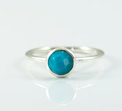 Turquoise Round Bezel Set Faceted Ring - December Birthstone - Turquoise Jewelry