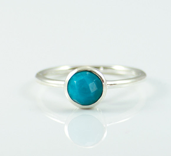 Turquoise Round Bezel Set Faceted Ring - December Birthstone - Turquoise Jewelry